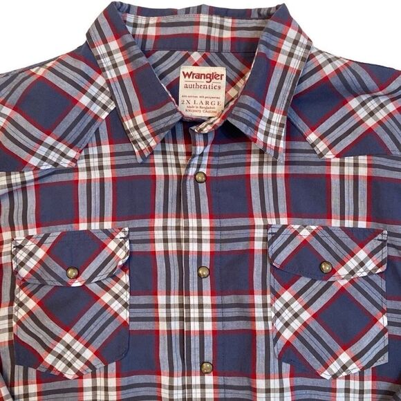 Wrangler Authentic Western Dark Pearl Snap Long Sleeve Button Down Shirt Men 2XL - Picture 4 of 12